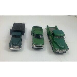 Lot of 3 Ertl John Deere Green Diecast Trucks Chevy Pickup Flatbed 1/64 1/43 Toy